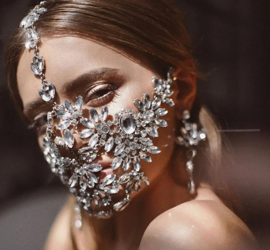 Stonefans Exaggerated Halloween Crystal Mask. Handmade Rhinestone Bling