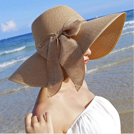 Straw Hat Bowknot Wide Brim Floppy Panama Hats Various colors
