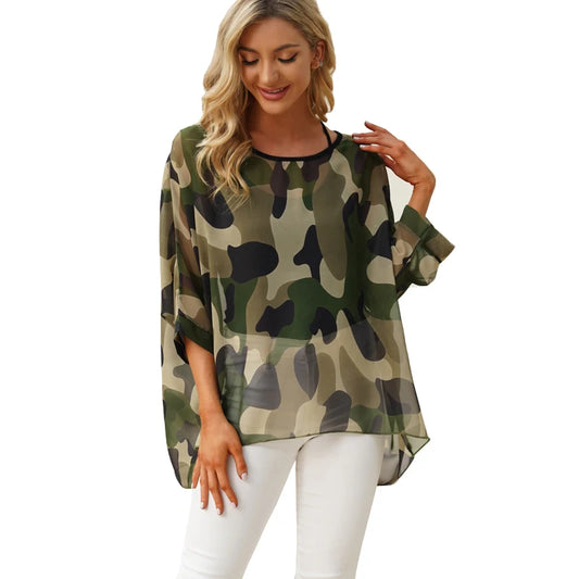 50 patterns to choose from, Plus Size, Boho Batwing Casual Sheer Chiffon Summer Top