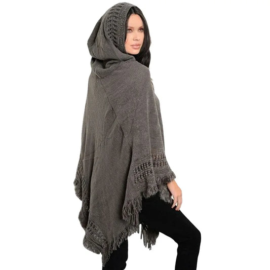 Tassel Fringe Oblique Stripe Bohemian Cape in Red, Grey, white, Off White, and Black