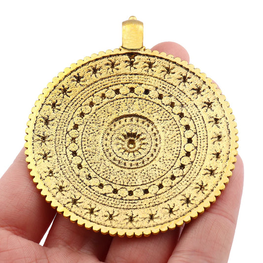 Antique Gold Color Bohemia Flower Round Medallion Charms Pendants for DIY Handmade Necklace Jewelry Making Finding Accessories