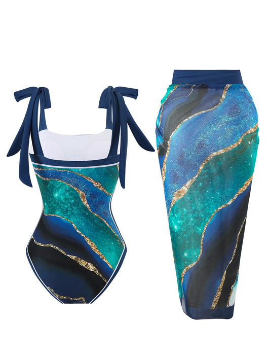 Custom-Made Digital Printed One-Piece Swimsuit with skirt cover-Up 5 different prints