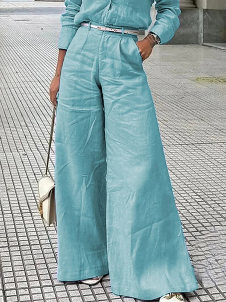 Boho Cotton/Linen High Waisted Wide Legged Pants with Pockets in Lavandar, White, and Teal