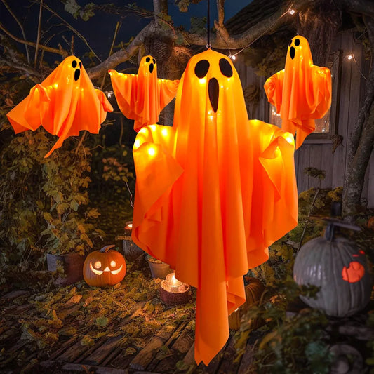 Halloween Hanging LED Ghost Light, in Orange or White