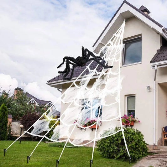 16 Feet Halloween Triangle Spider Web, Plush Simulation Spider Web, Haunted Home Outdoor Yard Decoration (Web Only)