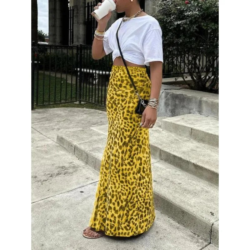 Size 1XL-5XL Leopard Printed Midi Skirt in 5 Colors