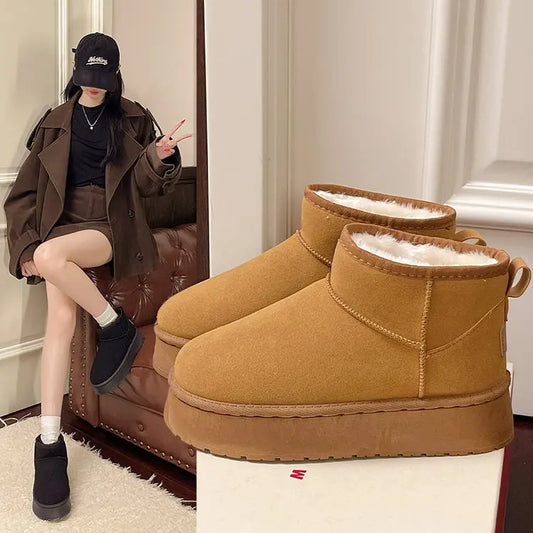 Short Plush, Warm Snow Boots, Casual Suede, Fur Insole