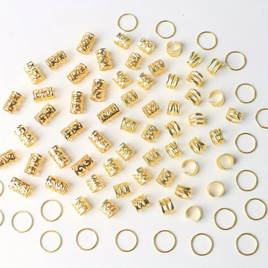 80PCS/Set Boho Vintage Hollow Hair Rings Alloy Hair Cuffs (May also be used as ear cuffs)