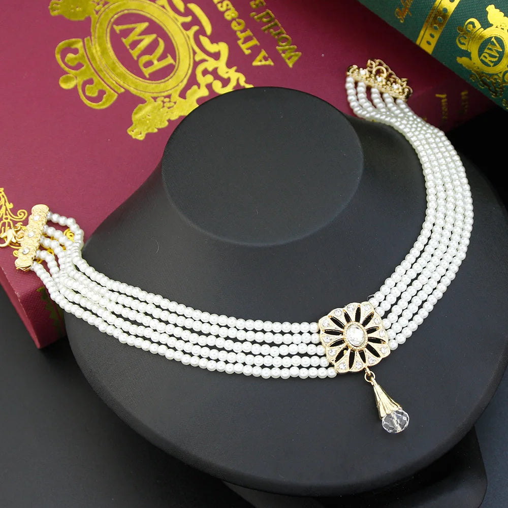 Beaded Choker Necklace Moroccan Square Metal Pendant