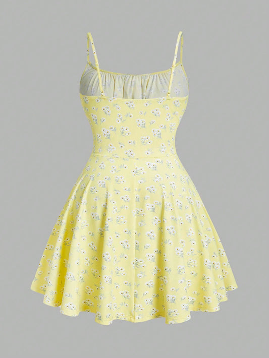 Floral sleeveless thin strap camisole dress--Extra Small to Large Sizes