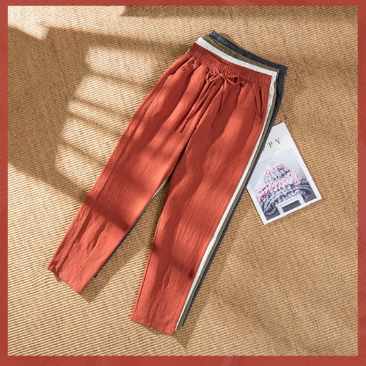 Cotton Linen Blend in 5 Different Solid Colors, Elastic Waist with Tie