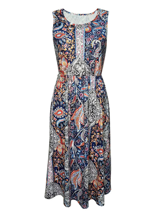 Casual Paisley Print Boho Dress with Tank Top, Knee Length