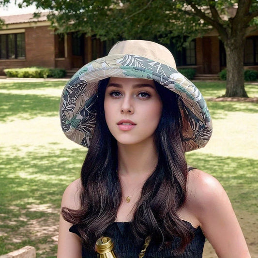 Bohemian Reversible Bucket Hat - Oversized Floral Print Sun