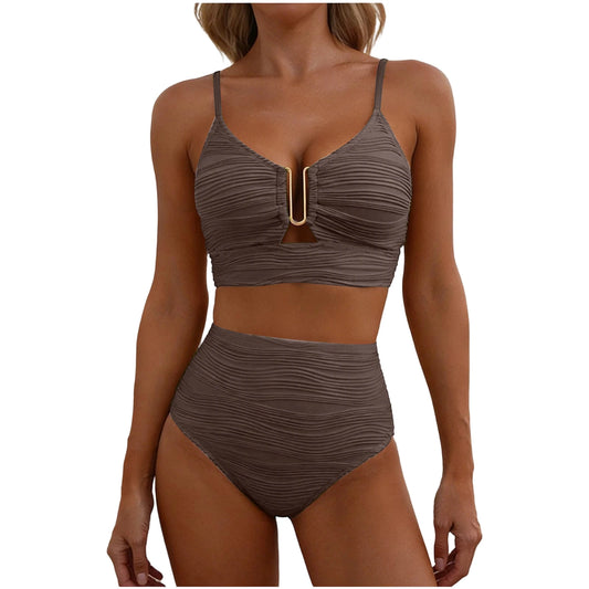 Sizes to XXL, 2 Piece Bikini, Wire U Cutout in top, High Waisted, Variety of Colors