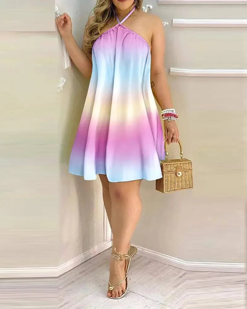 20 Different Designs, Boho Floral Print Backless Halter-Neck Dress