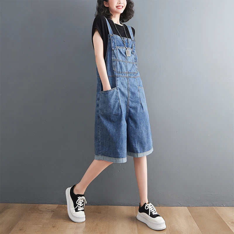 Jean Short Jumpsuits Long , Loose Shorts Baggy Bibbed Overalls Pants