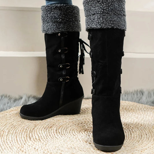 Wedge Heel, Comfortable, Casual, Warm Women's Cross Strap Boots