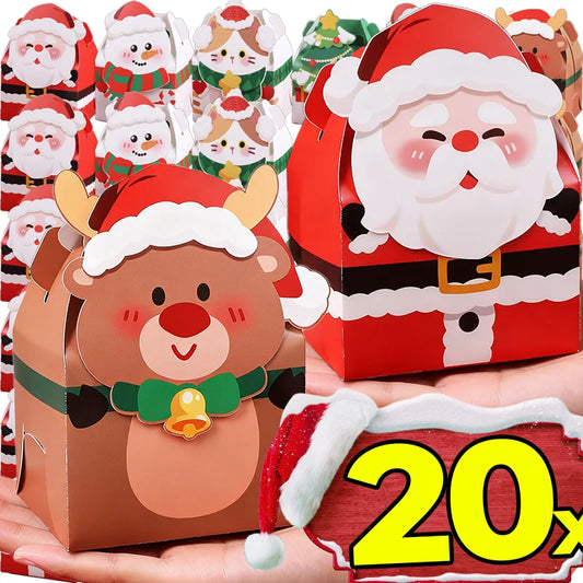Christmas Square Cardstock Gift Bags, Sturdy Reusable