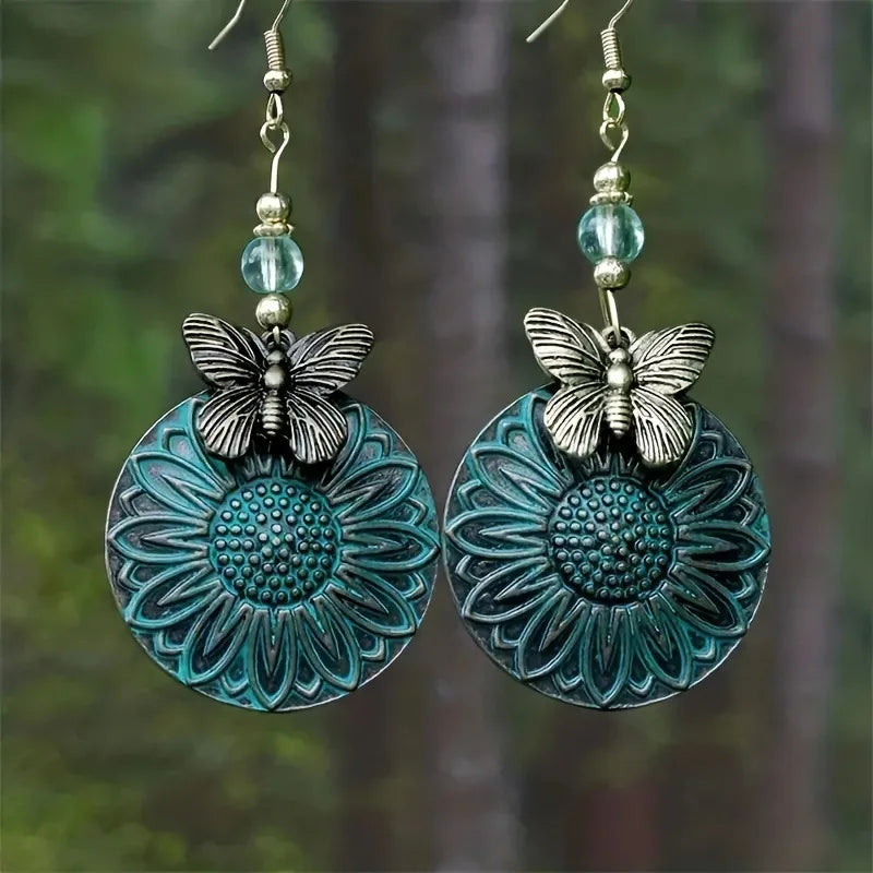 Boho Sunflower Earrings Vintage Drop Earrings