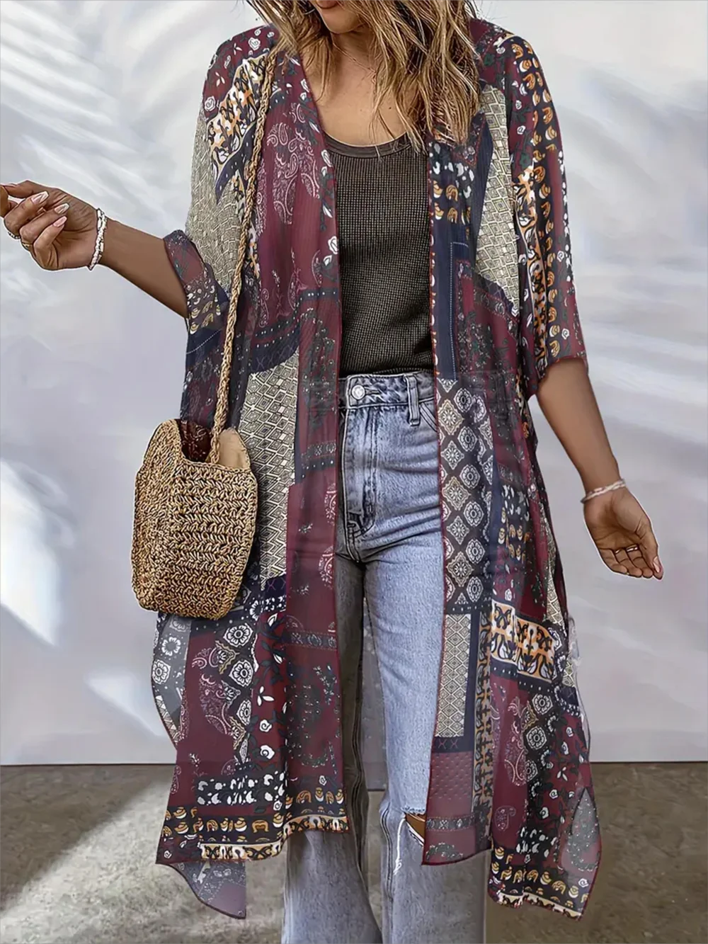 Plus-size Up to 5XL Bohemian-style casual cover-up for Streetwear or Casual Beach Cover-Up