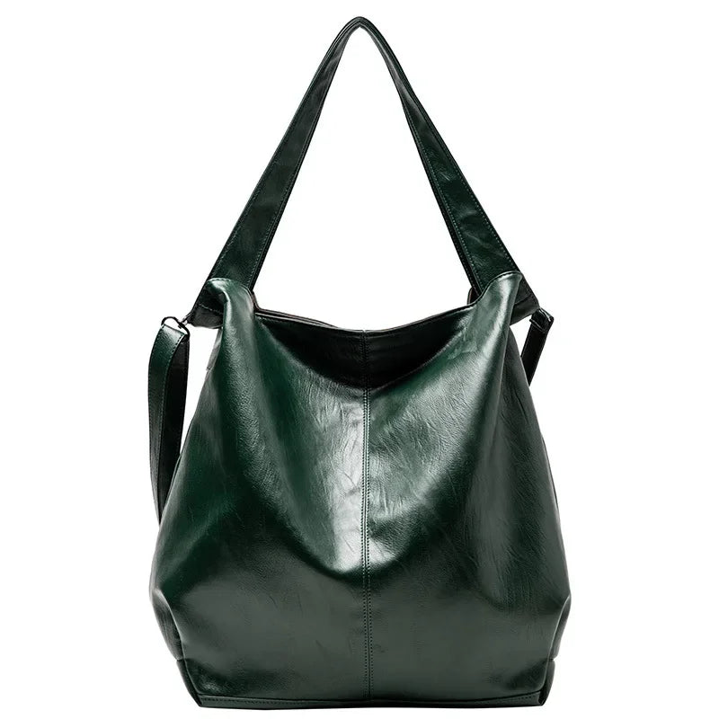 Retro Tote Bag, Casual, Large Capacity, Shoulder Crossbody Bag, Faux Leather in Green, Tan, and Black