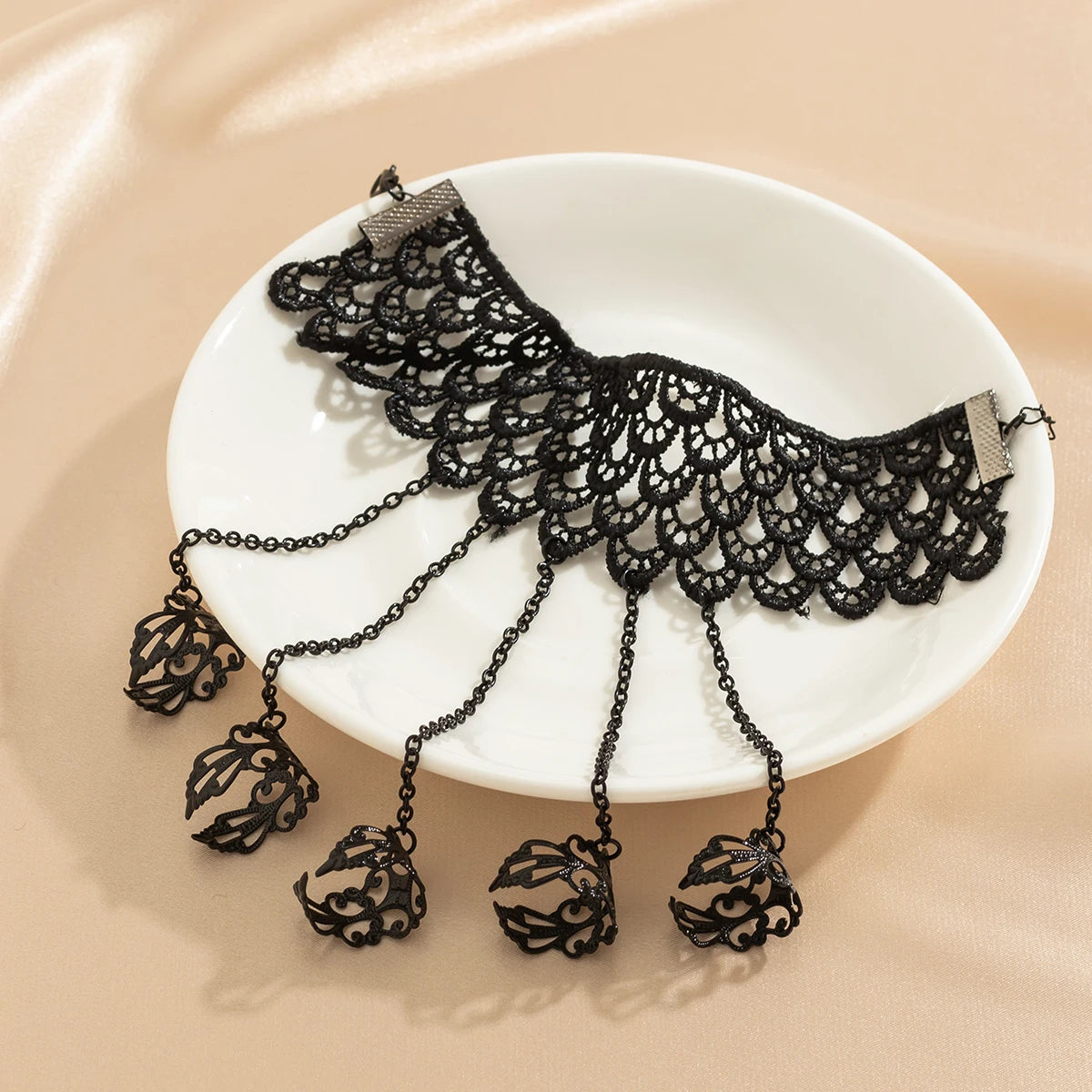 Creative Vintage Black Lace Finger Wrist Chain Rings, Bracelets for Connecting Hand Harness