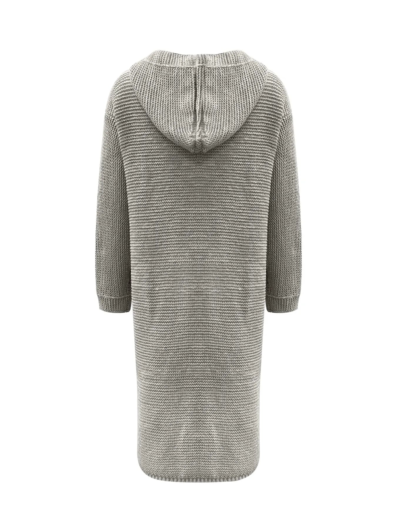 Oversized Gray Waffle Knit Hooded Cardigan Button Front Casual Outerwear