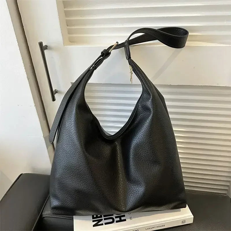 Leather Tote Bag Large High Capacity Shoulder Bag, White, Dark Brown, Reddish Tan, and Black