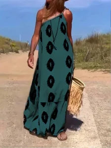 Bohemian Dress to 2XL One Sloping Shoulder, Loose Long Dress
