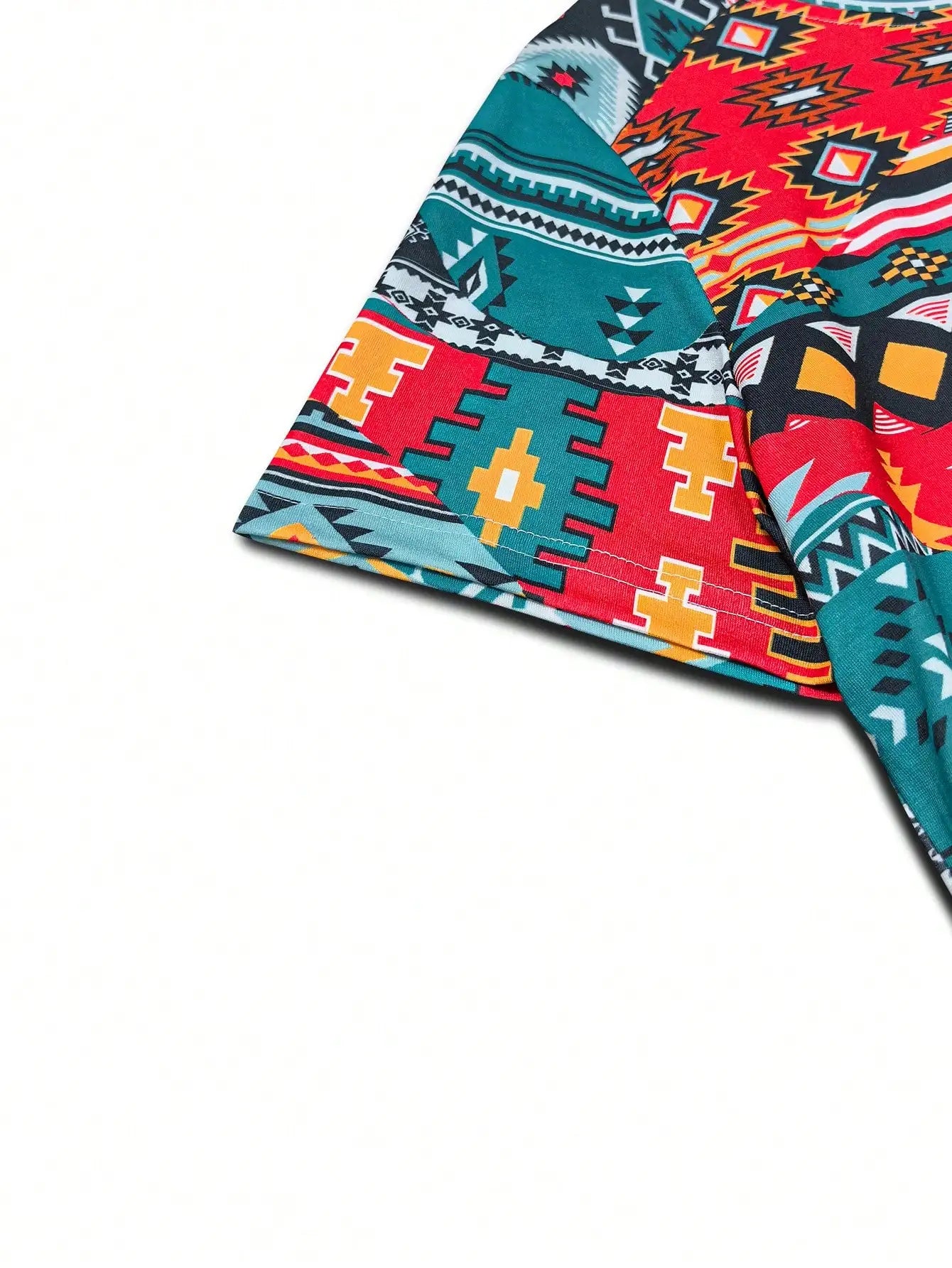 Short-Sleeve Round Neck Short Dress or Long Top Retro Ethnic Style
