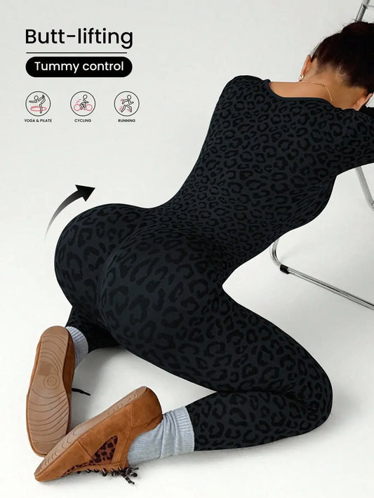 Slimming Elastic Hip Hugging Long Sleeve U Collar Stretchy