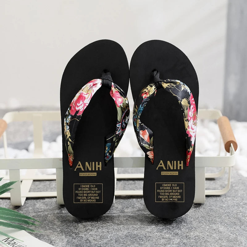 Bohemian Satin Ribbon Flip-Flops in Black or white