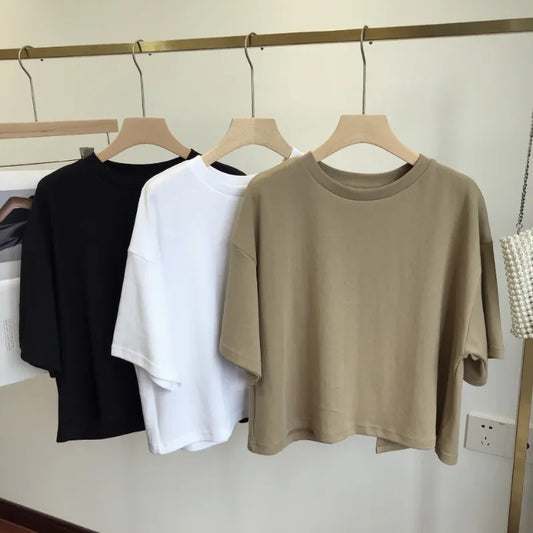 Backless T-Shirt Round Neck Loose Short-Sleeved Crop Tops