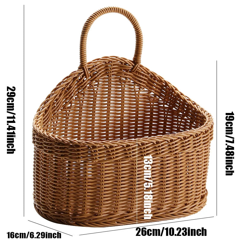 Wall Mountable Vegetable, Fruit, and Letter Basket, Simulated Rattan Hanging Basket
