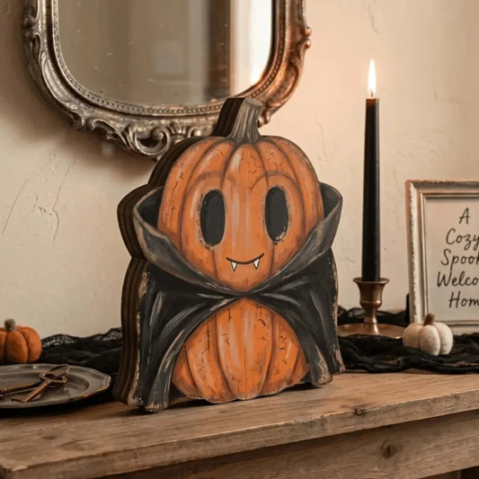 Halloween Interior Autumn Decorations, Retro Wooden Blocks, Shelf Decoration: Ghosts Black Cats, Pumpkins, Skeleton's Witch