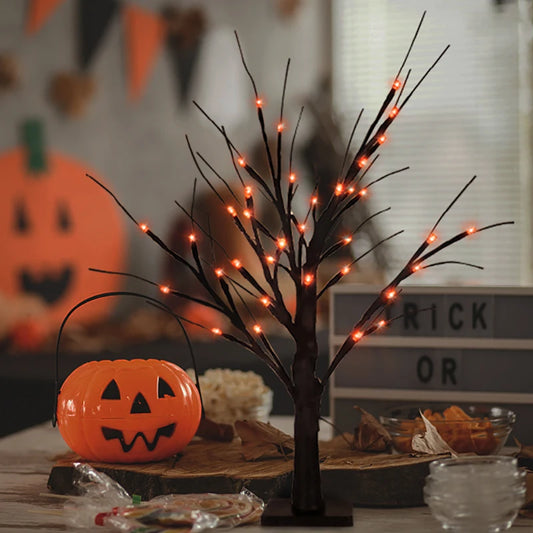 Halloween LED Birch Tree Light for Small Decorations. Great to dis[play children's handmade Halloween items