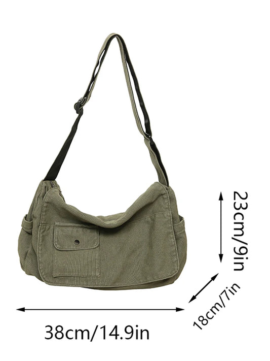 Casual Canvas Messenger Bag Versatile, Large Capacity Shoulder Bag, Adjustable Crossbody
