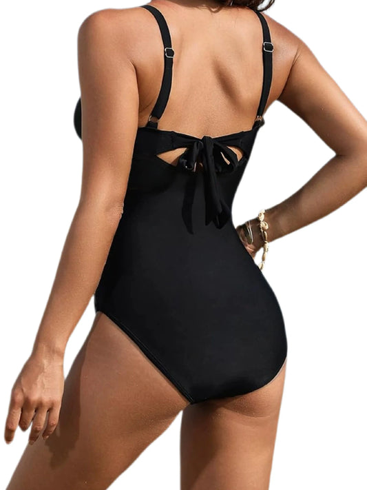 Monokini with High-Waisted Mesh Crossover, One Piece Swimsuit to 2XL