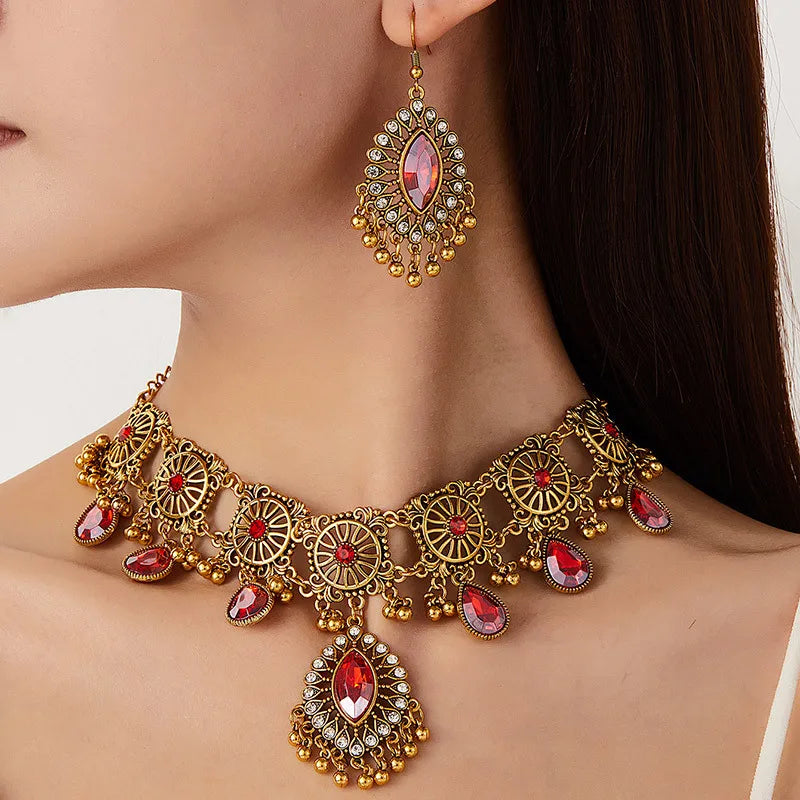 Vintage Dubai Indian Tassel Beaded Pendant Jewelry Sets Dangle earrings that match Necklace Pendant