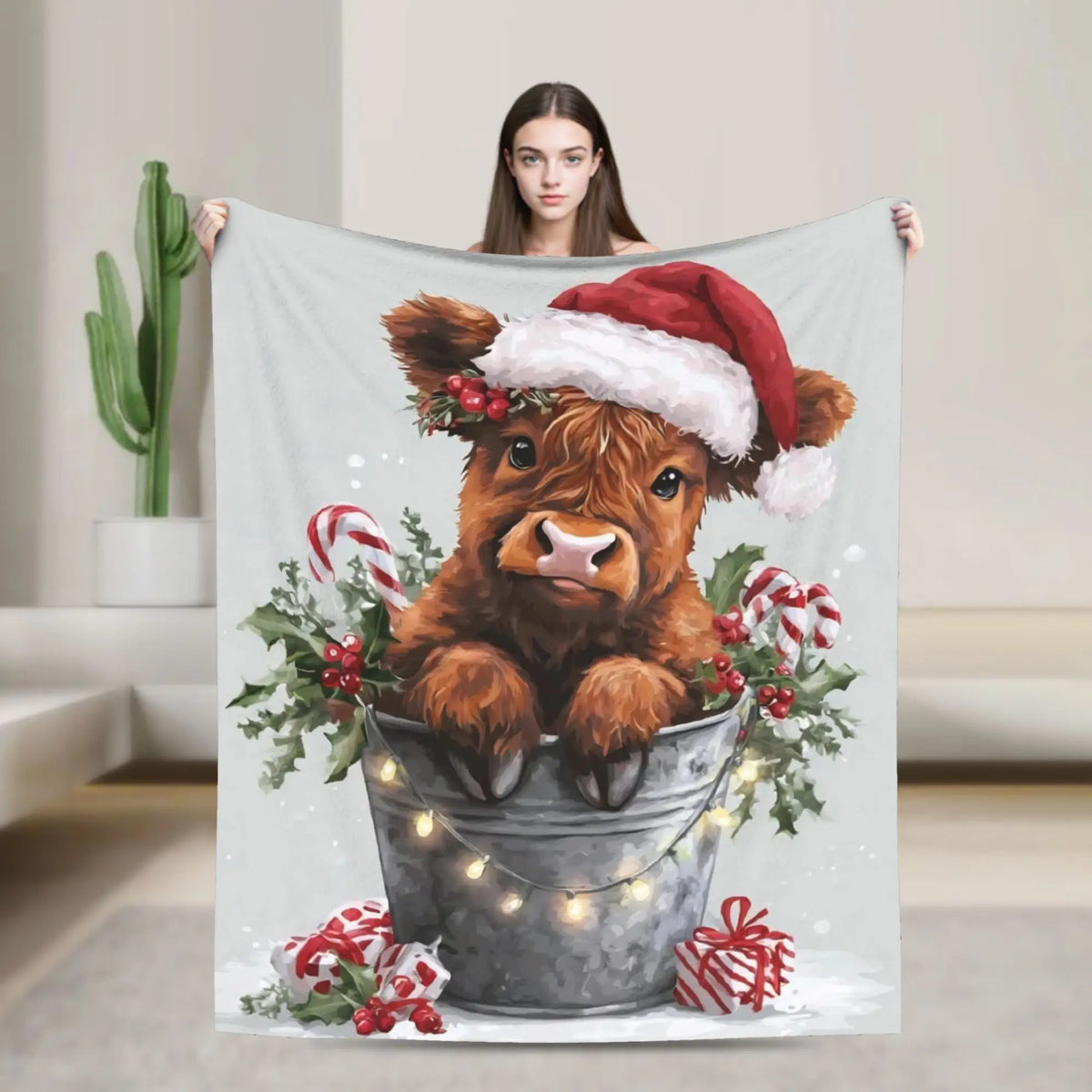 Christmas Highland Cow Fleece Blanket t for Home 150*125cm Piece. 25 Different Prints