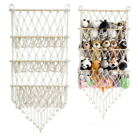 Boho Hand-woven Storage Hammock Rack Ideal for Children's Room Plush Toy Storage Display Shelf Home Decor Organizer Mesh Wall Art Tapestry