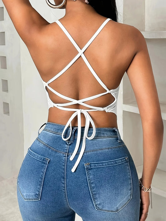 Sizes to 5XL Halter Top ties across back, tight at top, loose at bottom In Brown and White