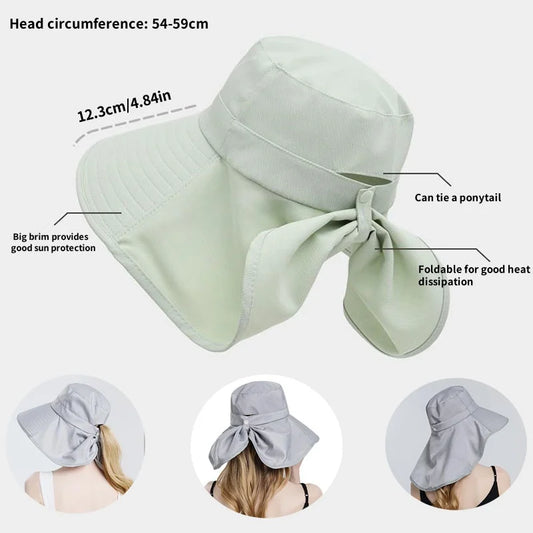 Wide Brim Sun Hat Adjustable Back Bow Hat