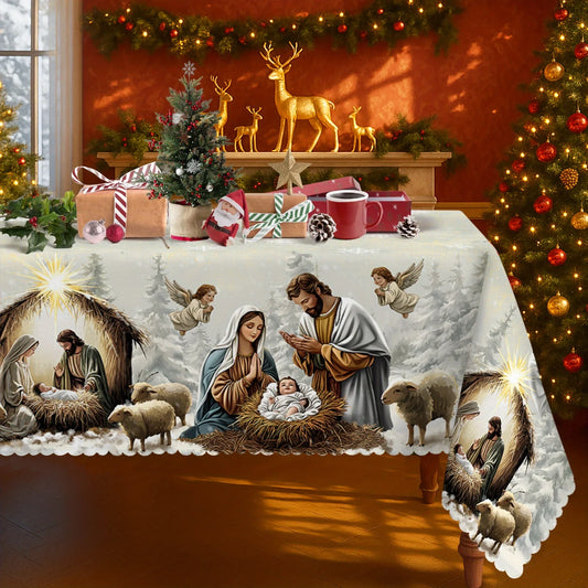 Christmas Nativity Tablecloth in 13 Designs (sizes and shapes listed at end)