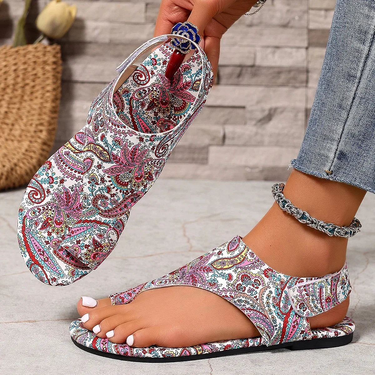 Comfortable flat Boho Romanesque Shoes , Easy attach velcro