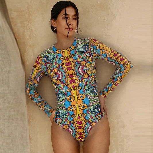 Long Sleeve Sheer Sun Protection One-Piece Swimsuit With Cover-Up. Various other designs