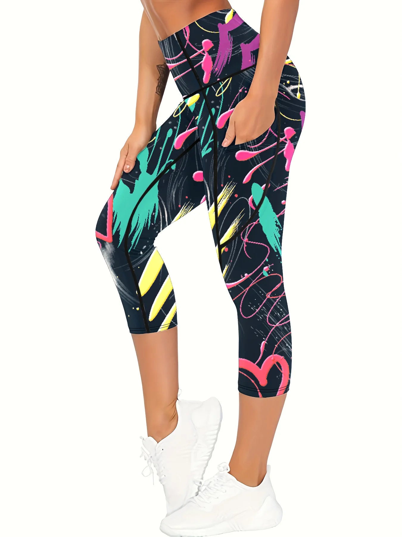 Sizes to 2XL printed yoga pants, Hip-lifting, High-waisted leggings, Casual wear or workout capris