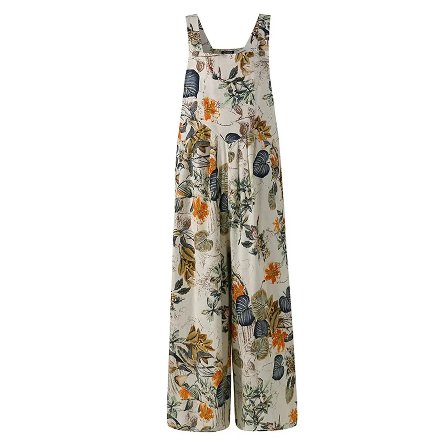 S-3XL Cotton and Linen Jumpsuit Square Neck Sleeveless with Adjustable Straps Casual Loose Overalls with Pockets