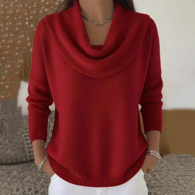 Sizes to 3XL Draped Cowl Neck Pullover Sweater, 24 Colors