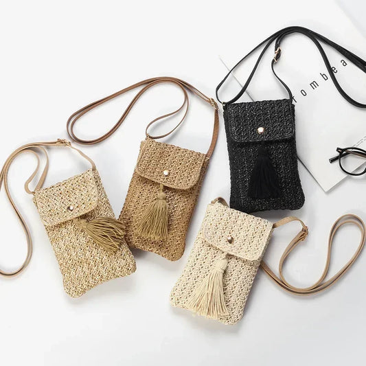 Straw Mobile Phone Shouder Mini Crossbody Bohemian Style